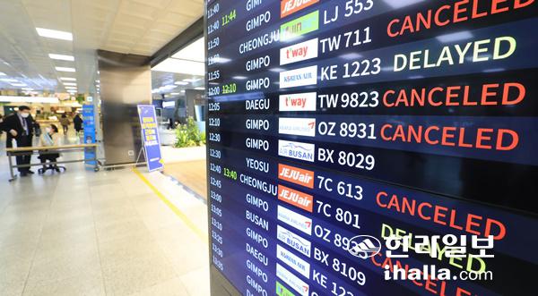 제주공항 결항. 한라일보DB